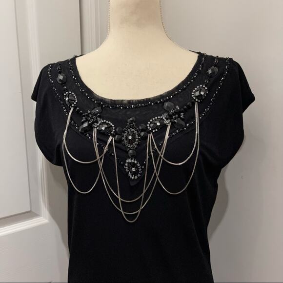 Alice + Olivia Black Embellished Neckline Dress - Picture 3 of 9